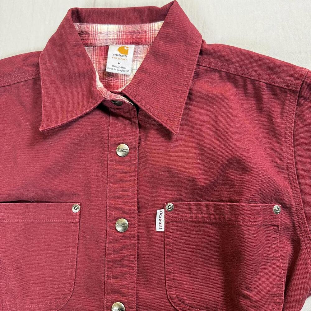 Red Flannel Lined Carhartt Jacket Button Up - Picture 2 of 6